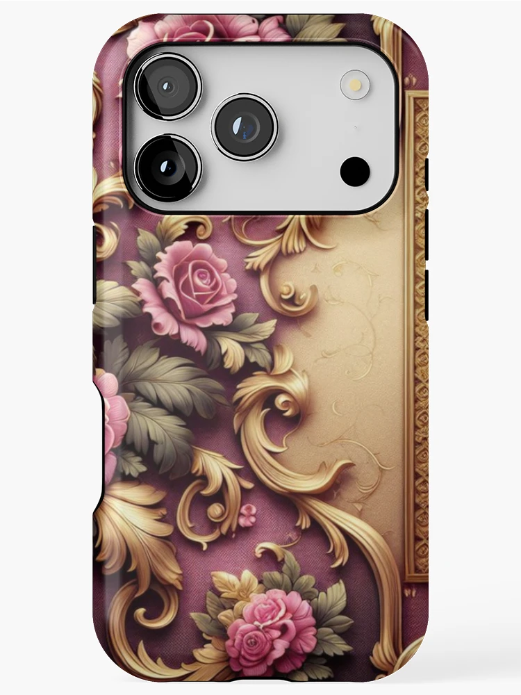 Thumbnail 1 of 4, iPhone Case, Matte Fuchsia Rococo With Roses designed and sold by DesignsByPrnces.