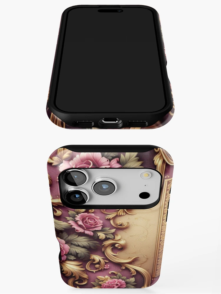 Thumbnail 3 of 4, iPhone Case, Matte Fuchsia Rococo With Roses designed and sold by DesignsByPrnces.