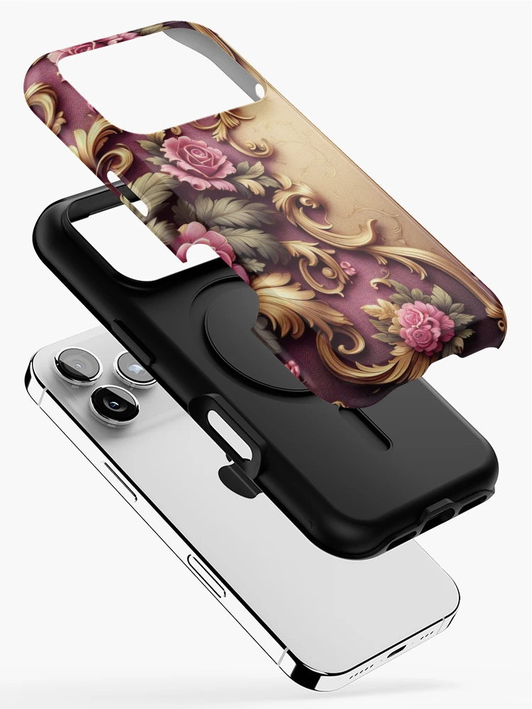 Thumbnail 2 of 4, iPhone Case, Matte Fuchsia Rococo With Roses designed and sold by DesignsByPrnces.