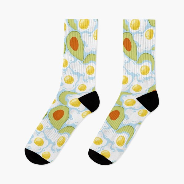 Item preview, Abstract fried eggs and avocados pattern on light blue background designed and sold by DarianaArt.