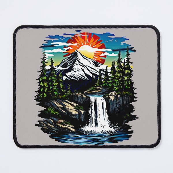 Artikelvorschau, Sonnenuntergang Berg Wasserfall – Natur Abenteuer Kunst T-Shirt entworfen und verkauft von Mrrjgraphic.