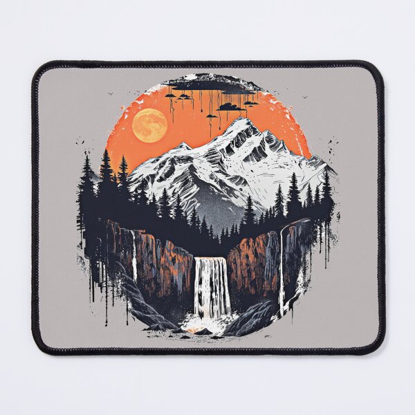 Artikelvorschau, Sonnenuntergang Berg Wasserfall – Natur Abenteuer Kunst T-Shirt entworfen und verkauft von Mrrjgraphic.