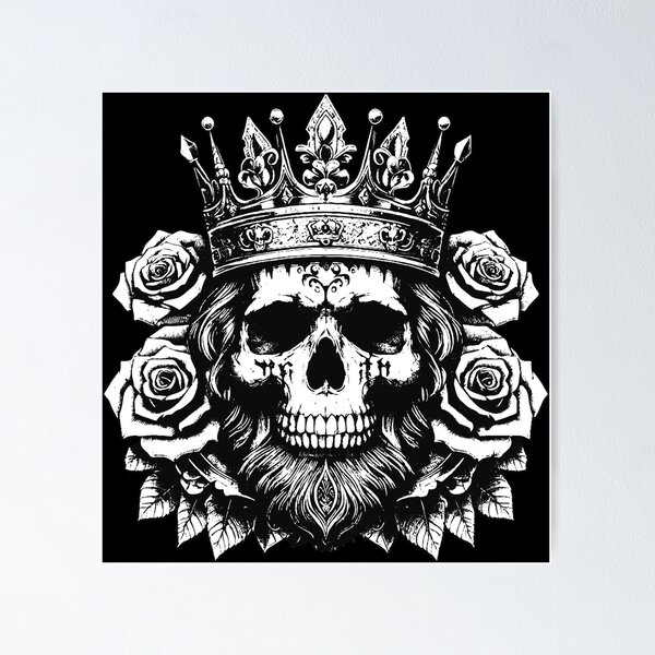 Item preview, Dark Art Skull King Crown Prince with Roses Vintage Grunge Tattoo designed and sold by MORSPECTIVE.