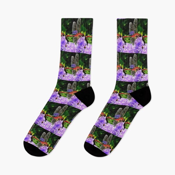 Item preview, Red Dragonfly on Violet Purple Flowers designed and sold by taiche.