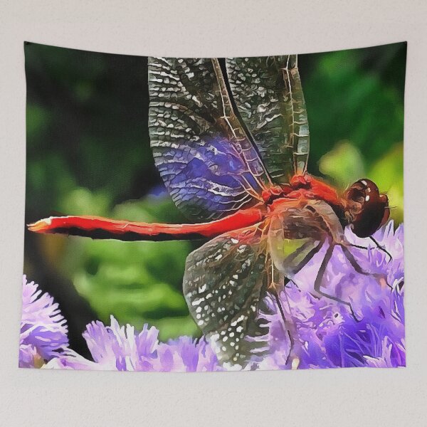 Item preview, Red Dragonfly on Violet Purple Flowers designed and sold by taiche.