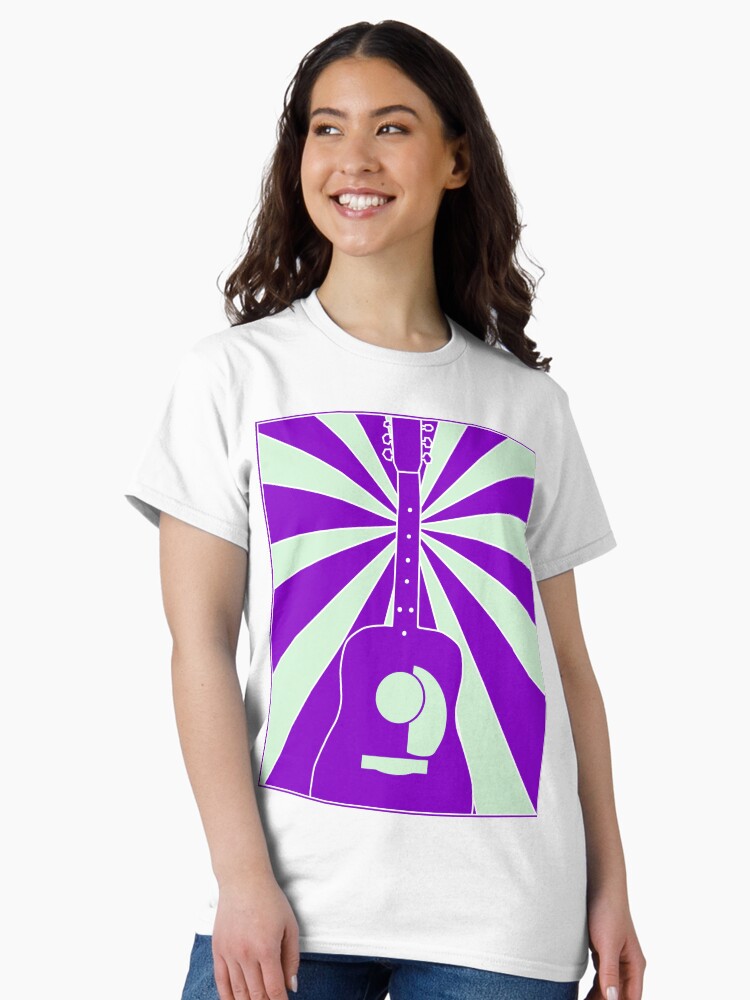 Thumbnail 1 of 7, Classic T-Shirt, Acoustic Guitar (Sunrise: Purple & Mint) designed and sold by 6tuningpegs.