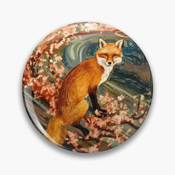 Item preview, Fox Portrait. Cherry blossom, floral fox, vintage fox, fox painting, Edvard Munch style designed and sold by FoxVibes.