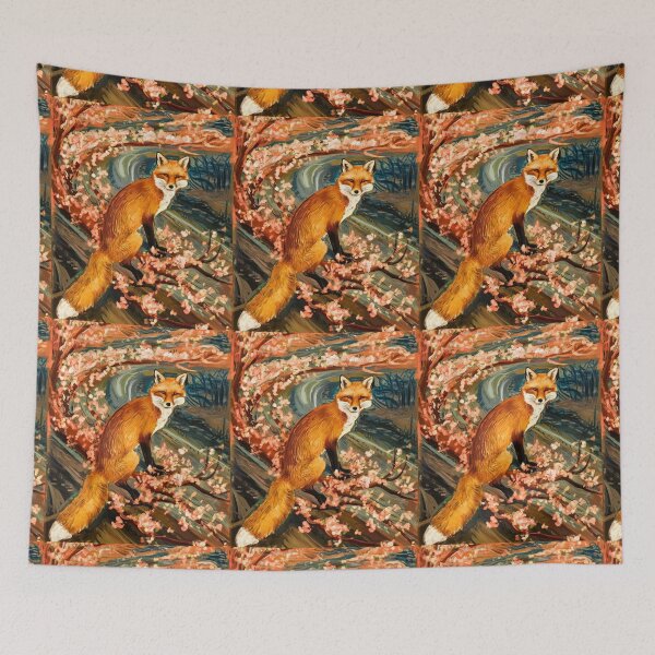 Item preview, Fox Portrait. Cherry blossom, floral fox, vintage fox, fox painting, Edvard Munch style designed and sold by FoxVibes.