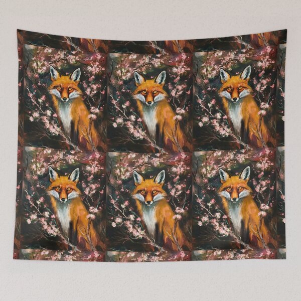 Item preview, Fox Portrait. Cherry blossom, floral fox, vintage fox, fox painting, Edvard Munch style designed and sold by FoxVibes.