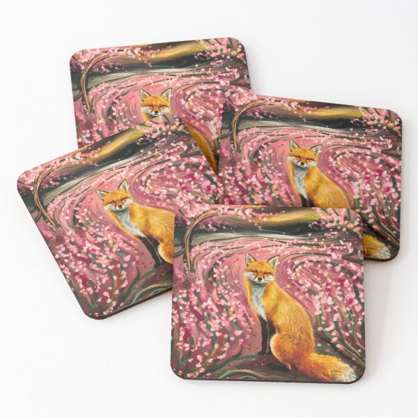 Aperçu de l'œuvre Portrait de renard. Fleur de cerisier, renard floral, renard vintage, peinture renard, style Edvard Munch créée et vendue par FoxVibes.