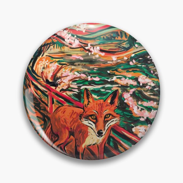 Item preview, Fox Portrait. Cherry blossom, floral fox, vintage fox, fox painting, Edvard Munch style designed and sold by FoxVibes.