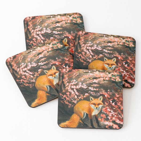 Aperçu de l'œuvre Portrait de renard. Fleur de cerisier, renard floral, renard vintage, peinture renard, style Edvard Munch créée et vendue par FoxVibes.