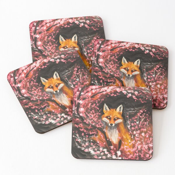 Aperçu de l'œuvre Portrait de renard. Fleur de cerisier, renard floral, renard vintage, peinture renard, style Edvard Munch créée et vendue par FoxVibes.