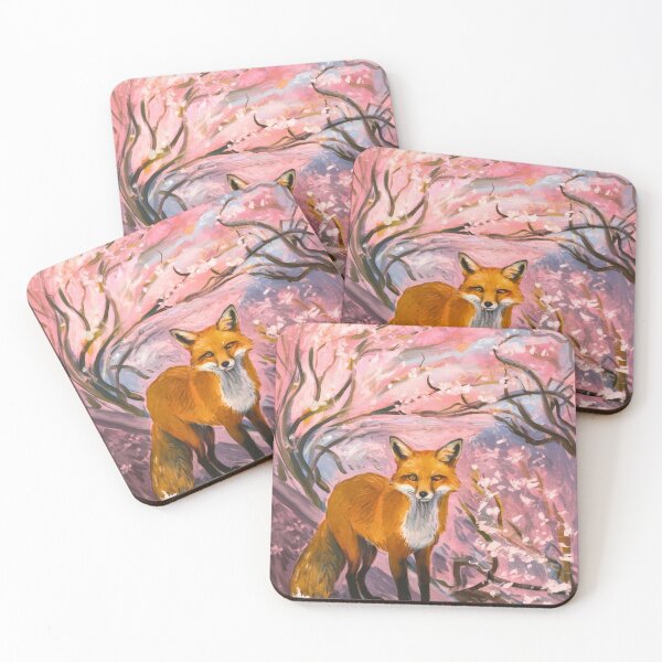 Aperçu de l'œuvre Portrait de renard. Fleur de cerisier, renard floral, renard vintage, peinture renard, style Edvard Munch créée et vendue par FoxVibes.