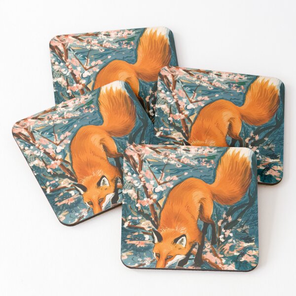 Aperçu de l'œuvre Portrait de renard. Fleur de cerisier, renard floral, renard vintage, peinture renard, style Edvard Munch créée et vendue par FoxVibes.
