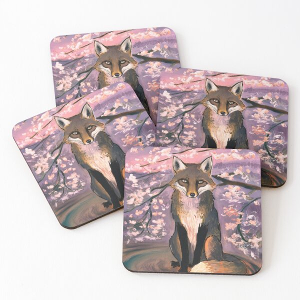 Aperçu de l'œuvre Portrait de renard. Fleur de cerisier, renard floral, renard vintage, peinture renard, style Edvard Munch créée et vendue par FoxVibes.