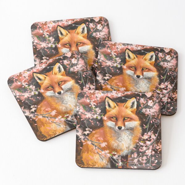 Aperçu de l'œuvre Portrait de renard. Fleur de cerisier, renard floral, renard vintage, peinture renard, style Edvard Munch créée et vendue par FoxVibes.