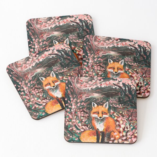 Aperçu de l'œuvre Portrait de renard. Fleur de cerisier, renard floral, renard vintage, peinture renard, style Edvard Munch créée et vendue par FoxVibes.