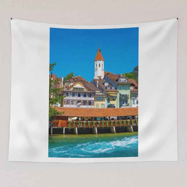 Item preview, River Aare in City of Thun and Untere Schleuse Bridge and Church Tower designed and sold by Mats Silvan.