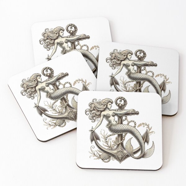 Item preview, Vintage Mermaid With Anchor Retro Nautical Maritime Lovers designed and sold by Designer-Girl.