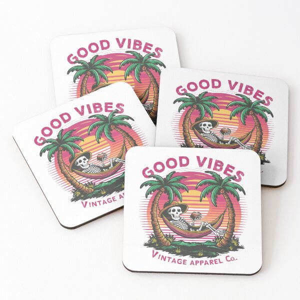Item preview, Skeleton on a deckchair with the words good vibes designed and sold by MyNiceDesigns.