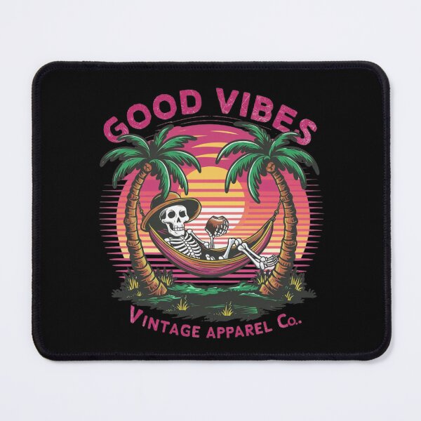 Item preview, Skeleton on a deckchair with the words good vibes designed and sold by MyNiceDesigns.