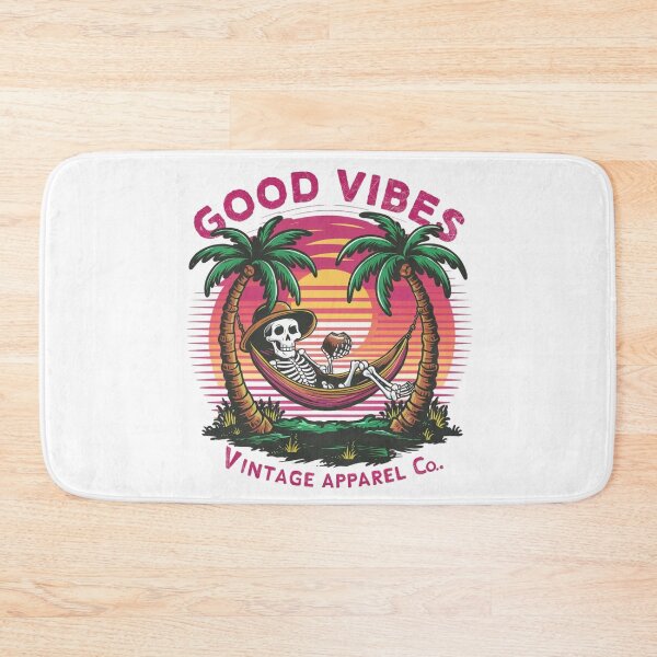 Item preview, Skeleton on a deckchair with the words good vibes designed and sold by MyNiceDesigns.