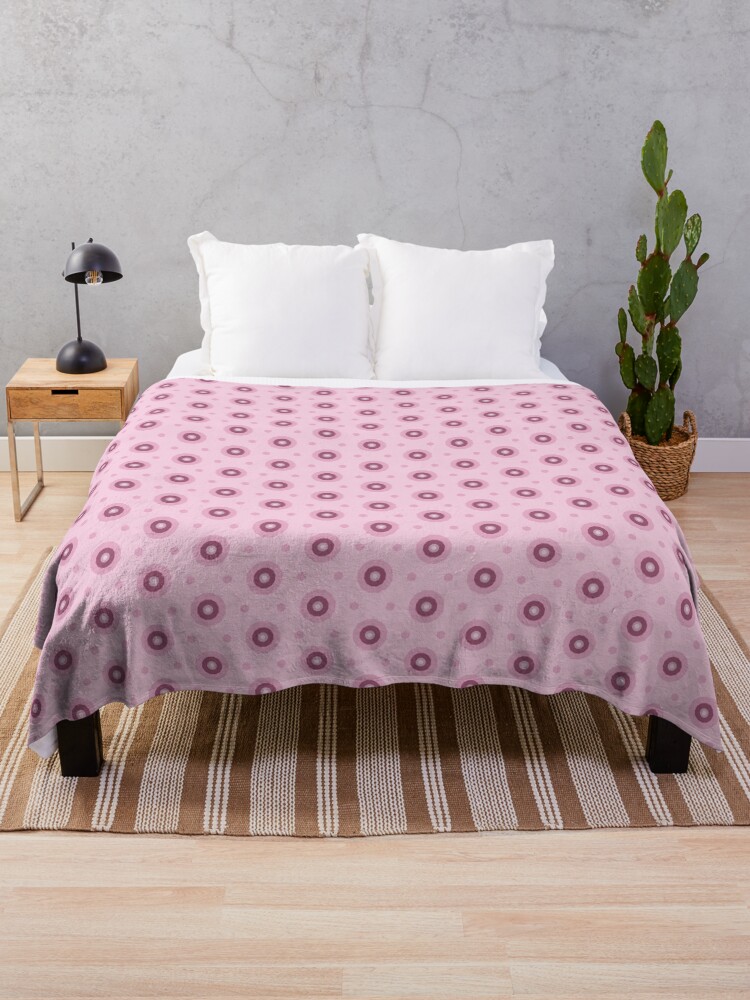 Throw Blanket, Geometric Dusky Rose Colorful Bullseyes And Hexagons designed and sold by Triplicate Limited