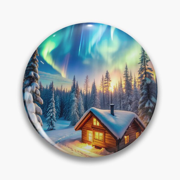 Item preview, Cozy Cabin Under Northern Lights in Snowy Forest designed and sold by Itsheartshop.