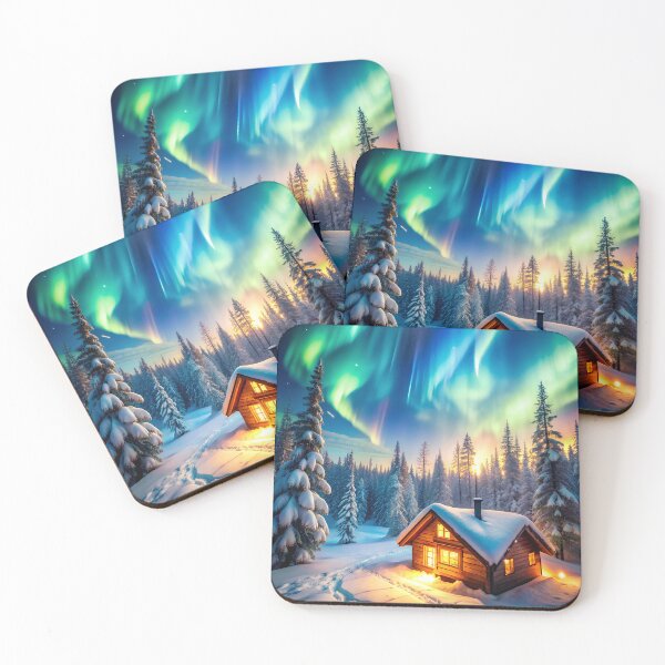 Item preview, Cozy Cabin Under Northern Lights in Snowy Forest designed and sold by Itsheartshop.