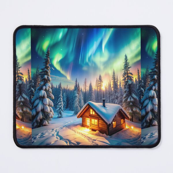 Item preview, Cozy Cabin Under Northern Lights in Snowy Forest designed and sold by Itsheartshop.