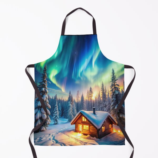 Item preview, Cozy Cabin Under Northern Lights in Snowy Forest designed and sold by Itsheartshop.