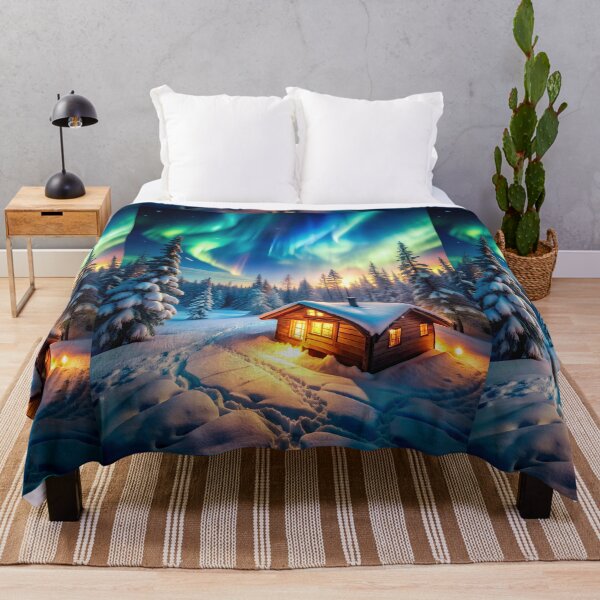 Item preview, Cozy Cabin Under Northern Lights in Snowy Forest designed and sold by Itsheartshop.