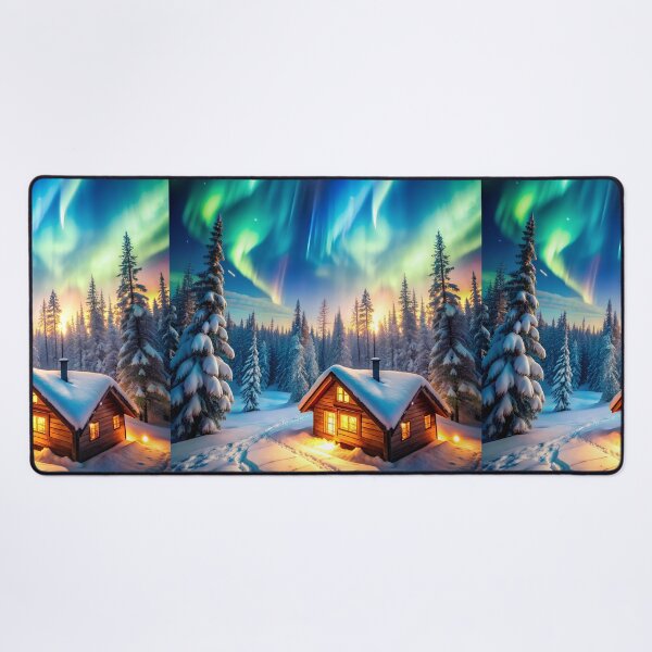 Item preview, Cozy Cabin Under Northern Lights in Snowy Forest designed and sold by Itsheartshop.