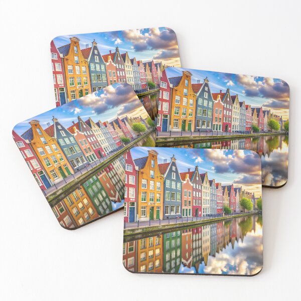 Item preview, Brightly Colored Canal Houses in Charming City designed and sold by Itsheartshop.