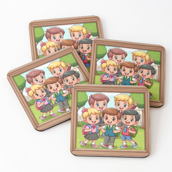 Item preview, Childhood Memories: Cartoon School Friends in a Wooden Frame designed and sold by daruneenok.