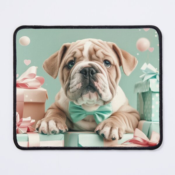 Item preview, Bulldog Puppy Posing With Gifts designed and sold by RGShirtWorks.