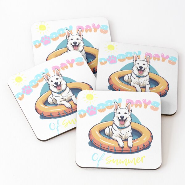 Item preview, Doggy Days of summer aesthetic summer vacation white swiss shepherd dog in a swimming ring  designed and sold by GoodyPaws.