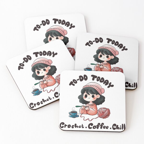 Item preview, Crochet.Cofee.Chill - Hand Drawn Digital Art of a girl crocheting while enjoying a cup of coffee. designed and sold by solstitchstudio.