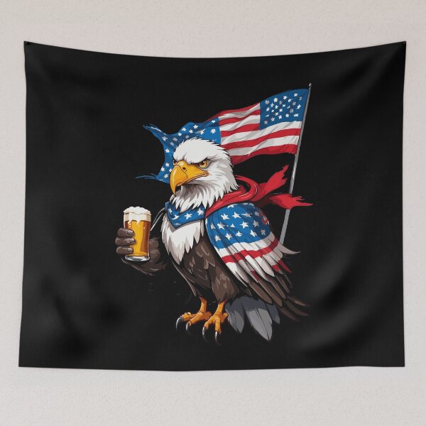 Item preview, Boozing Bald Eagle With Beer Mug designed and sold by LuminOrb.