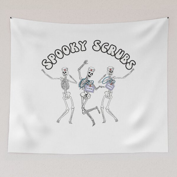 Item preview, Spooky Scrubs, Happy Skeletons Halloween Nurse T-shirt Design designed and sold by CrazyInk23.