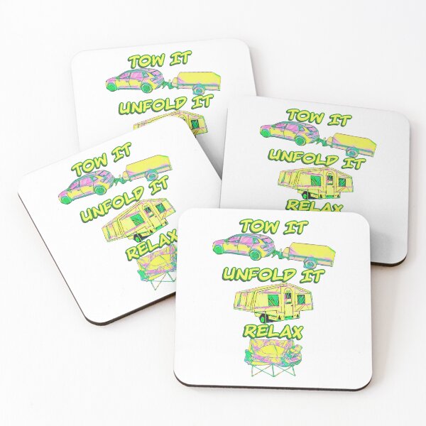 Item preview, Tow it, Unfold it, Relax - Yellow, Pink and Green Folding Camper designed and sold by BeccaAelishe.