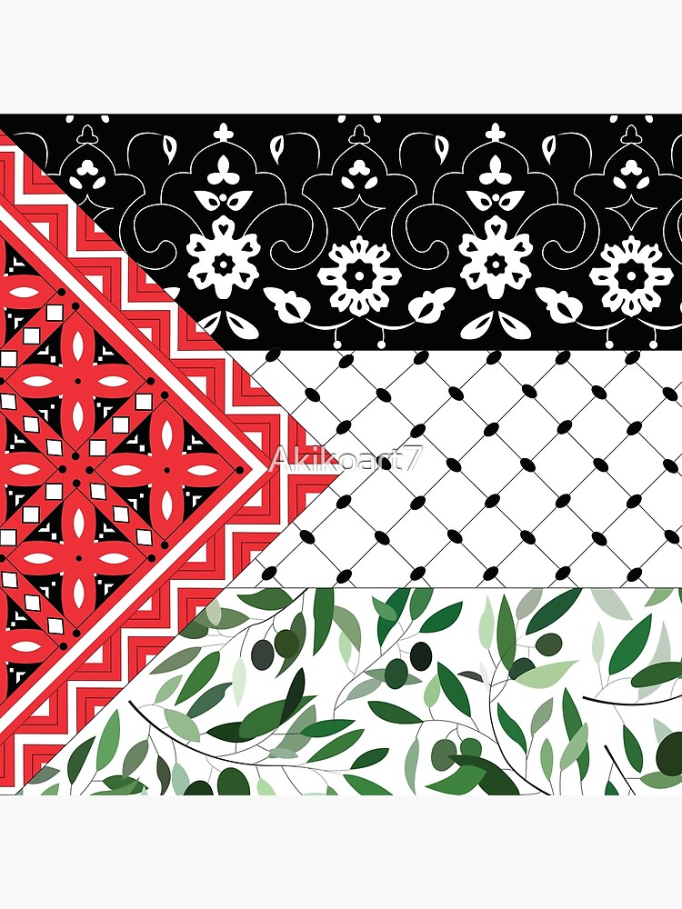 Thumbnail 2 of 2, Tote Bag, Palestinian Flag with Patterns of Olives and Keffiyeh designed and sold by Akikoart7.