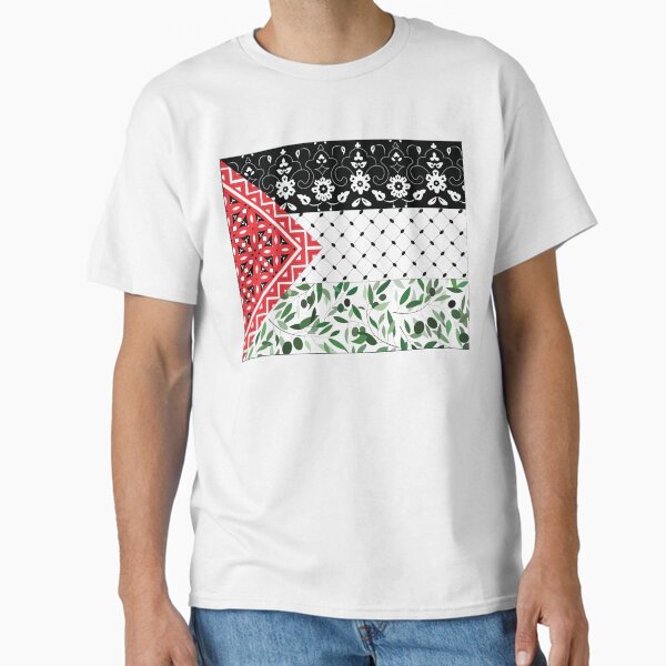 Vista previa del artículo con la obra «Bandera palestina con patrones de aceitunas y keffiyeh», diseñado y vendido por Akikoart7.