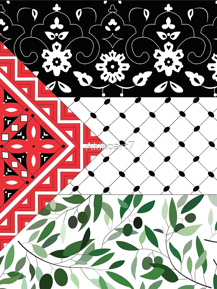 Palestinian Flag with Patterns of Olives and Keffiyeh Scarf