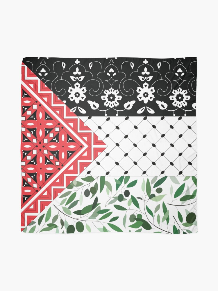 Palestinian Flag with Patterns of Olives and Keffiyeh Scarf