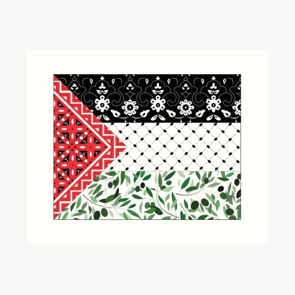 Palestinian Flag with Patterns of Olives and Keffiyeh Art Print