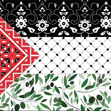 Artwork thumbnail, Palestinian Flag with Patterns of Olives and Keffiyeh by Akikoart7