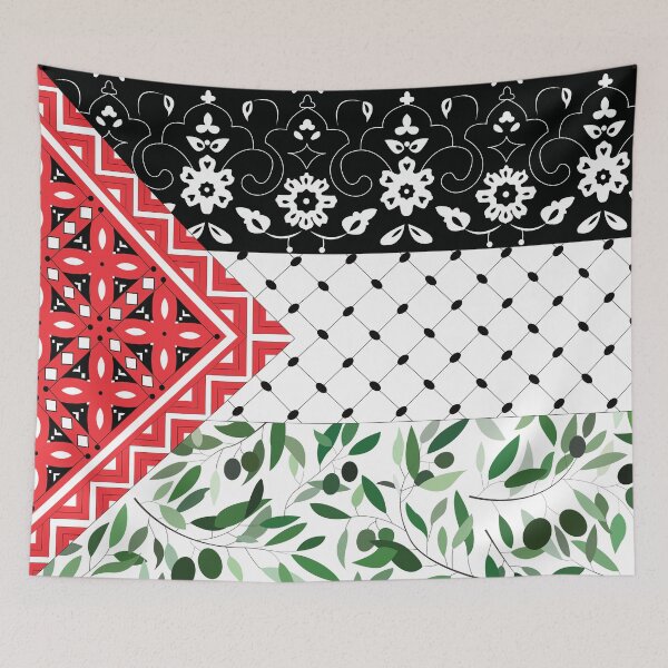 Item preview, Palestinian Flag with Patterns of Olives and Keffiyeh designed and sold by Akikoart7.