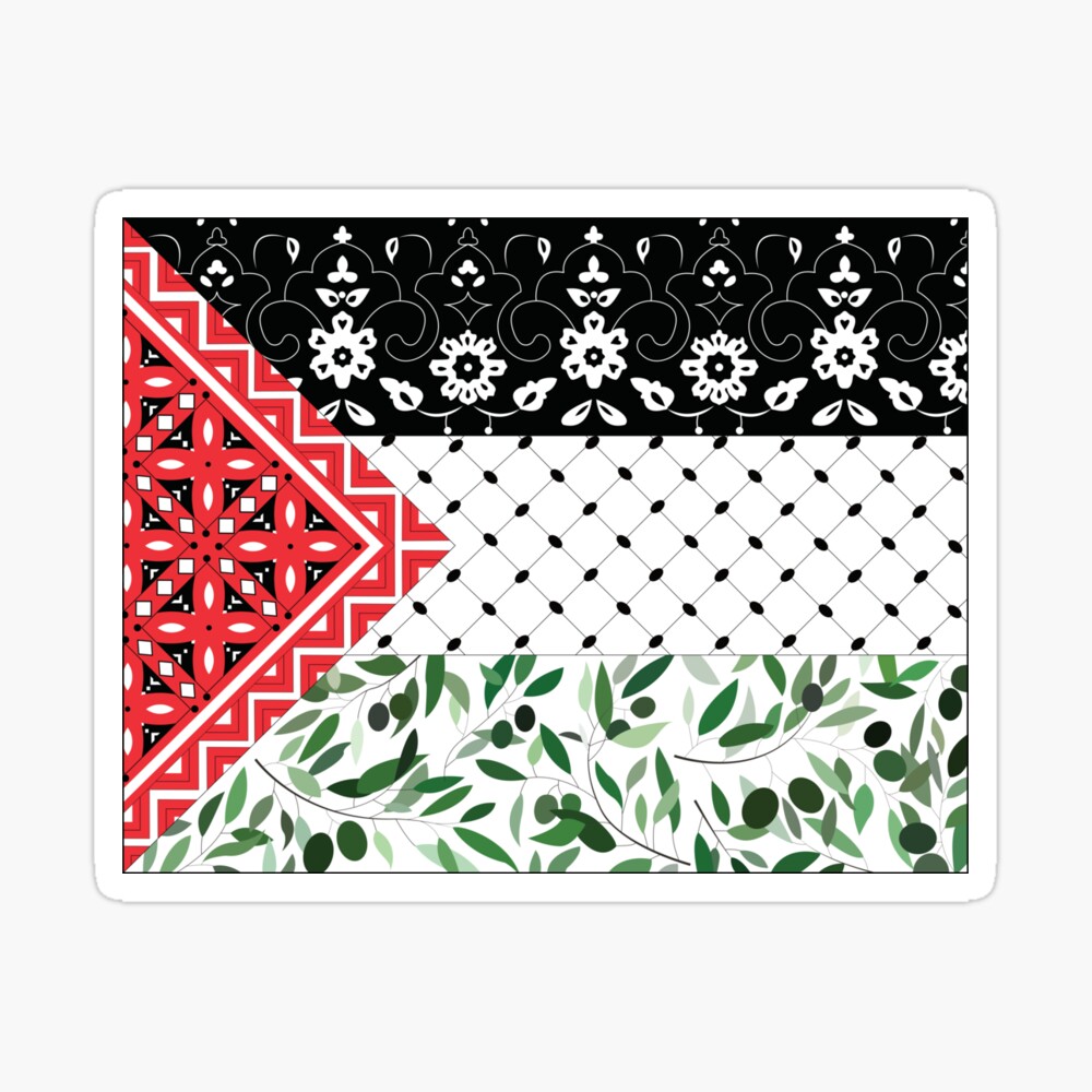 Palestinian Flag with Patterns of Olives and Keffiyeh Scarf
